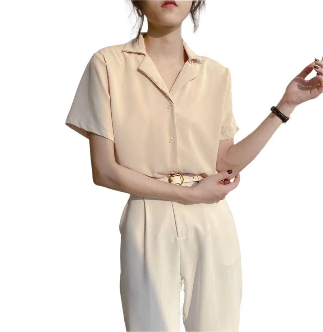 
                  
                    Women Summer Chiffon Blouse Elegant Short Sleeve V Neck Loose Shirt Casual Solid Korean Chic Simple Tops Female Tunic Blusas
                  
                