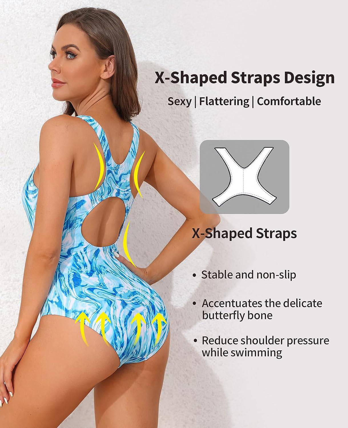 
                  
                    Attraco Women's One-Piece Sports Swimsuit Tie Dye X-Shaped Straps U-Neck Swimwear Built In Bra Surfing Bathing Suit Swimwear
                  
                