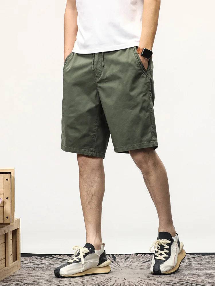 
                  
                    Summer Casual Shorts Men Stretch Cotton Drawstring Solid Workwear Straight Cargo Shorts Male Loose Bermuda Short Pants
                  
                