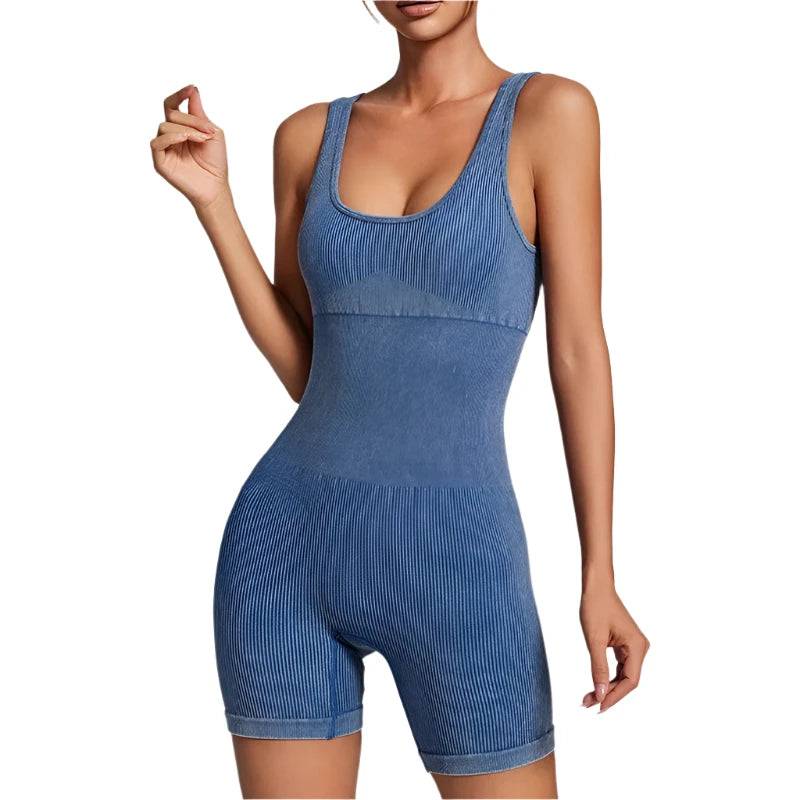 Women's Yoga Jumpsuits Ribbed One Piece Padded Tank Tops Rompers Sleeveless Acid Wash Activewear Unitard Sexy Bodycon