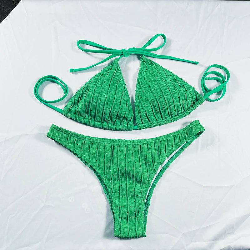 
                  
                    Sexy 2024 Jacquard Drawstring Two Piece Swimsuit Female Swimwear Women Bikini Set Bather Swimming Beachwear for Bathing Suit
                  
                