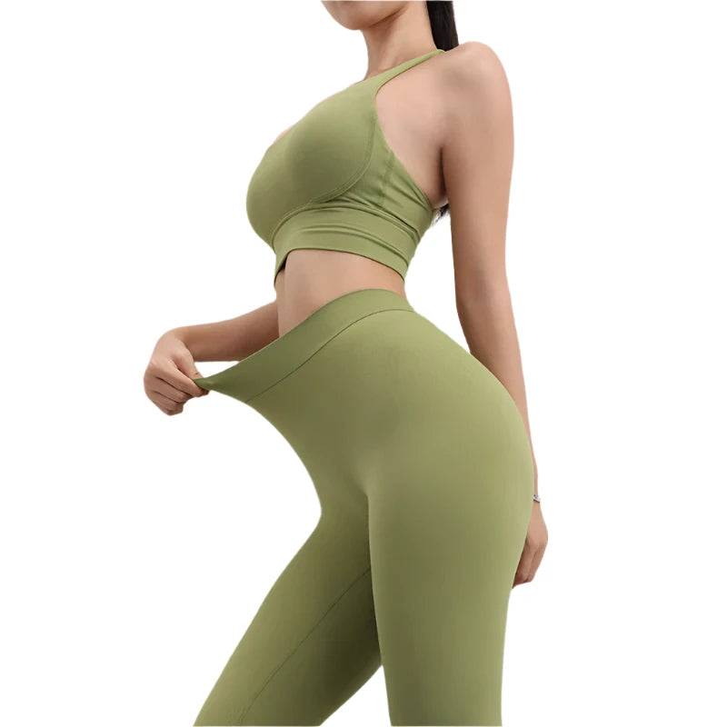 SOISOU Nylon Yoga Set Women's Tracksuit Sportswear Gym Leggings Woman Bra Chest Pad Removable V-shaped Hip Womens Clothing