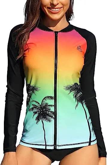 
                  
                    Charmleaks Women Rash Guard UPF 50+ Crew Neck Long Sleeves Zipper Gradients Color Quick Dry Soft Swimming Surfing Tops
                  
                