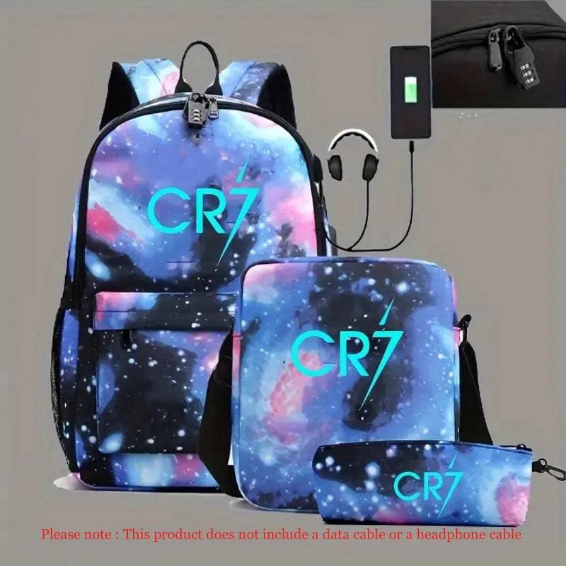 
                  
                    3pcs Luminous CR7 Backpacks USB Charge Women Men Durable Casual Student Laptop School Bags Teens Sports Capacity Mochilas
                  
                