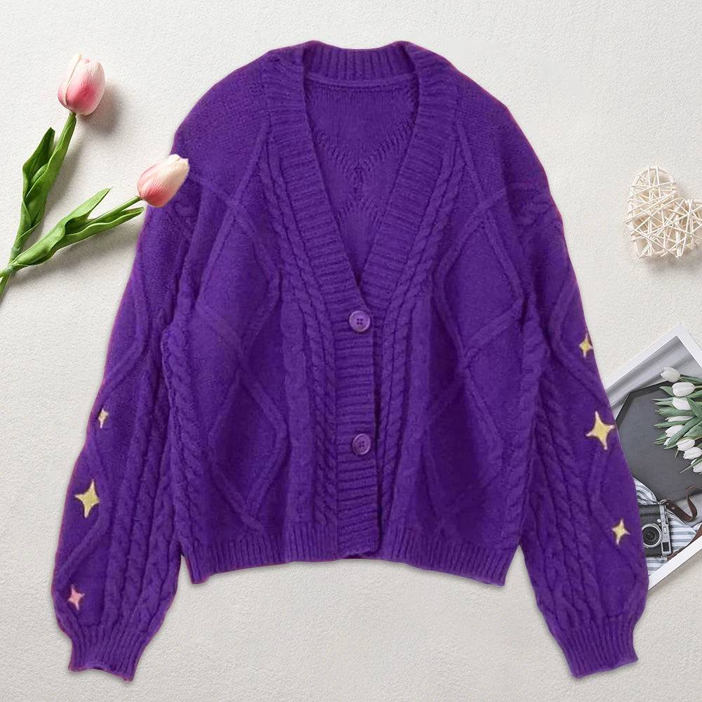 
                  
                    Star Embroidery Y2K Sweaters Women Vintage Winter Streetwear Casual Single Breasted Long Sleeve Top Loose Knitted Cardigans Coat
                  
                