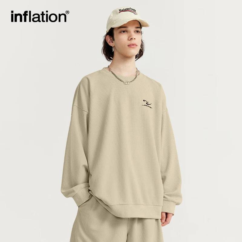 
                  
                    INFLATION Spring Oversized Tracksuit Sportswear Unisex Pique Fabric Embroidery Long Sleeve Tees and Shorts Set
                  
                