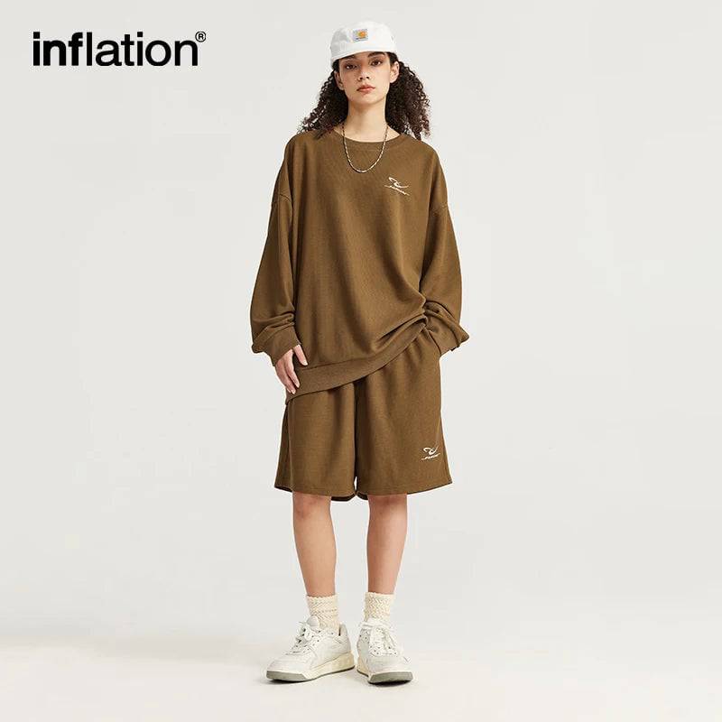 
                  
                    INFLATION Spring Oversized Tracksuit Sportswear Unisex Pique Fabric Embroidery Long Sleeve Tees and Shorts Set
                  
                