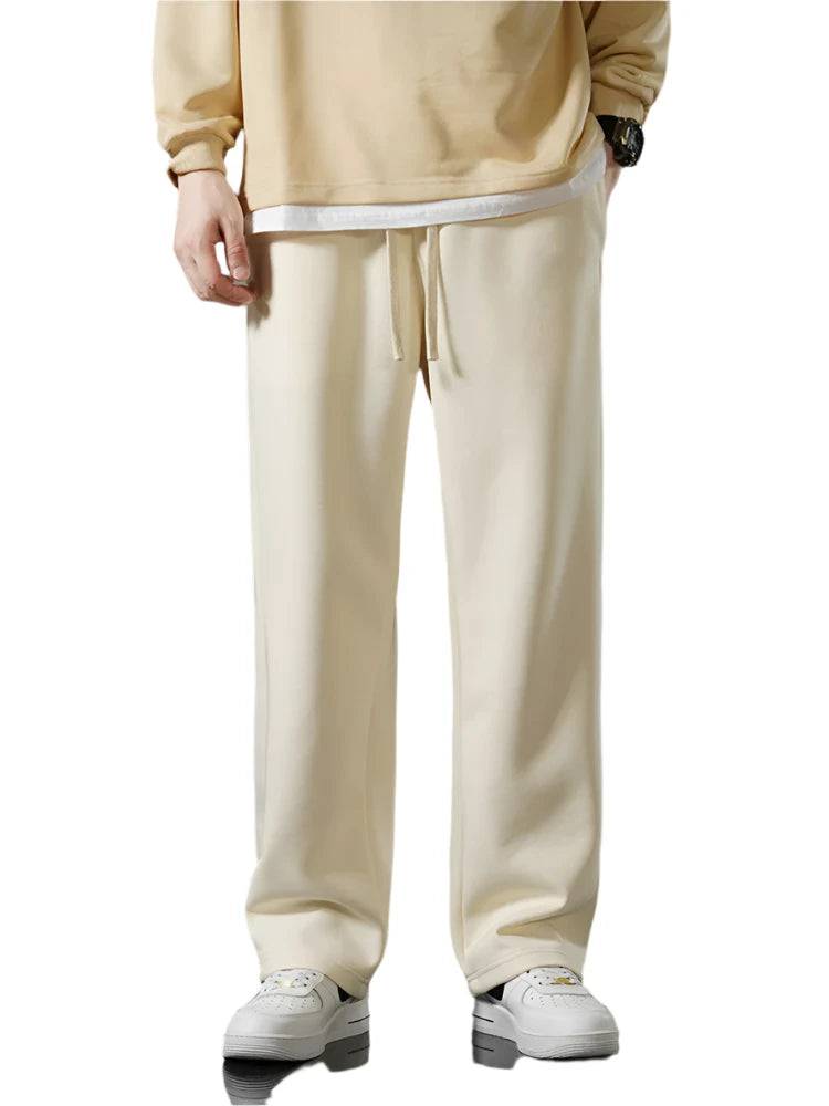 Spring Autumn Men Sweatpants Korean Fashion Sportswear Drawstring Wide Leg Straight Track Pants Cotton Casual Loose Trousers