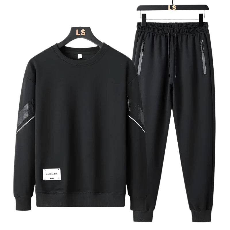 2Pcs/Set Men Autumn Winter Casual Sport Tracksuit O-neck Long Sleeve Sweatshirt Tops Elastic Waist Drawstring Jogger Pants Set