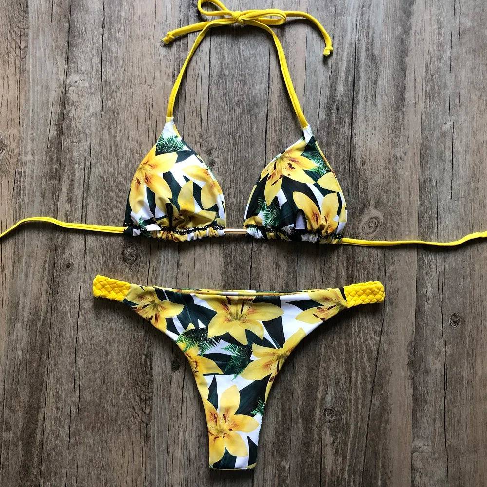 
                  
                    Sexy Floral Print Bikini 2023 Fashion Summer bathers Bathing Suit Bandage Swimsuit Women Halter Bikini Set Two-piece Suit New
                  
                