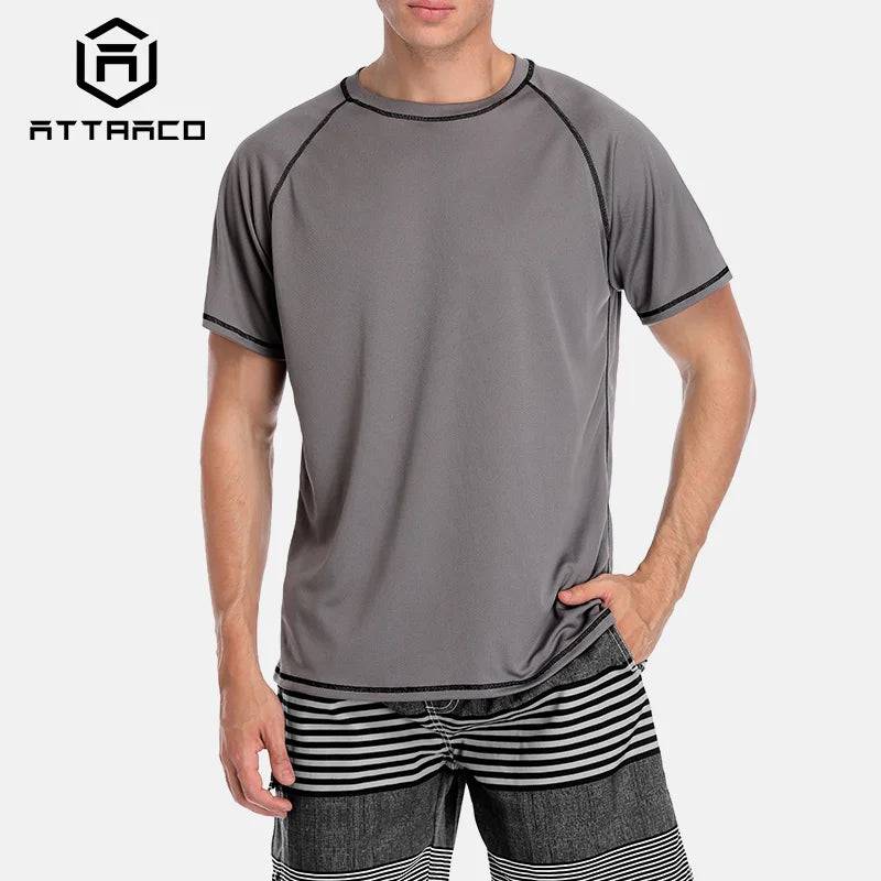 
                  
                    Attraco Men Rashguard Dry-Fit Short Shirt Men Diving Shirts Surf Rash Guards Top UPF 50+ Breathable Rashguard T-Shirt Beach Wear
                  
                