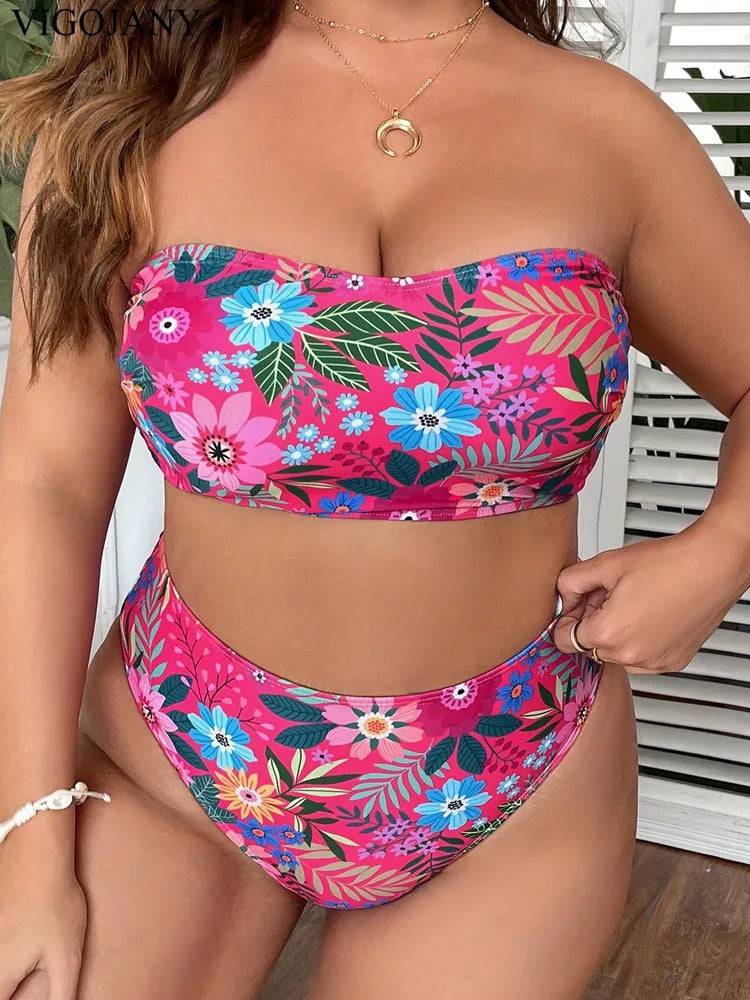 
                  
                    VigoJany 2024 Print Bandeau 2 Piece Plus Size Bikini Set Women Push Up High Waist Large Big Swimsuit Beach Chubby Bathing Suit
                  
                