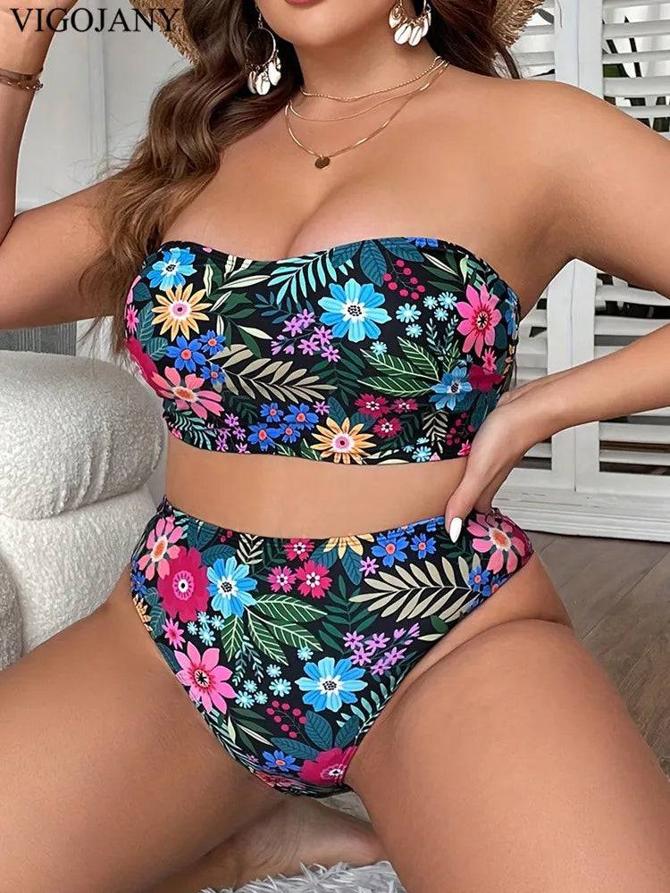 
                  
                    VigoJany 2024 Print Bandeau 2 Piece Plus Size Bikini Set Women Push Up High Waist Large Big Swimsuit Beach Chubby Bathing Suit
                  
                