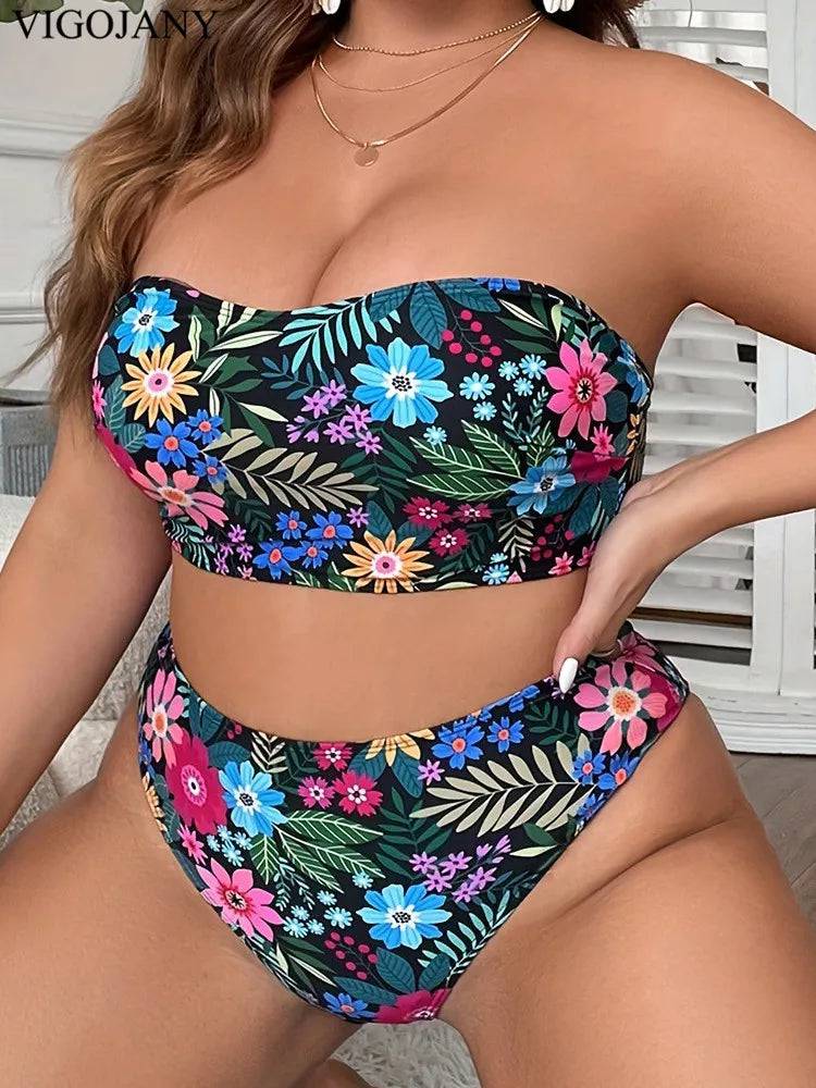 
                  
                    VigoJany 2024 Print Bandeau 2 Piece Plus Size Bikini Set Women Push Up High Waist Large Big Swimsuit Beach Chubby Bathing Suit
                  
                