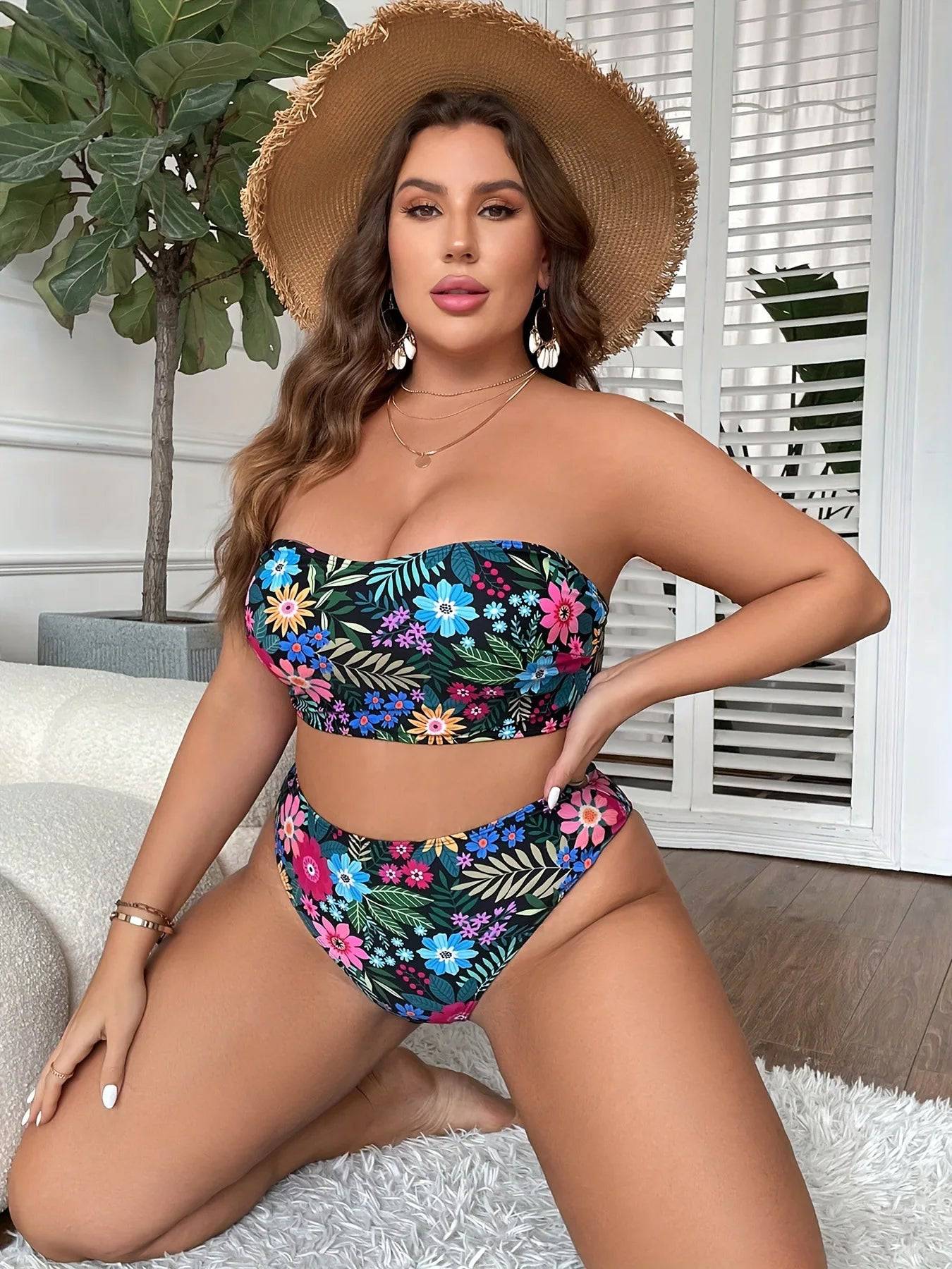 
                  
                    VigoJany 2024 Print Bandeau 2 Piece Plus Size Bikini Set Women Push Up High Waist Large Big Swimsuit Beach Chubby Bathing Suit
                  
                