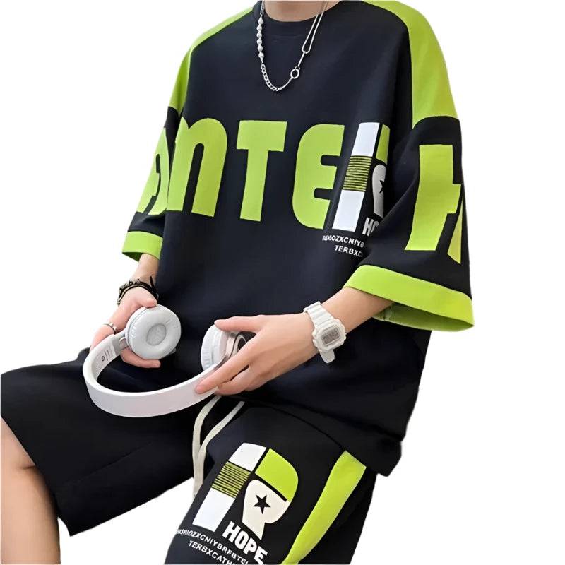 2024 Summer Men's Sets Korean Fashion Streetwear Tracksuit Men T Shirts+Shorts Two Piece Sets Casual Men Clothing Outfit Set