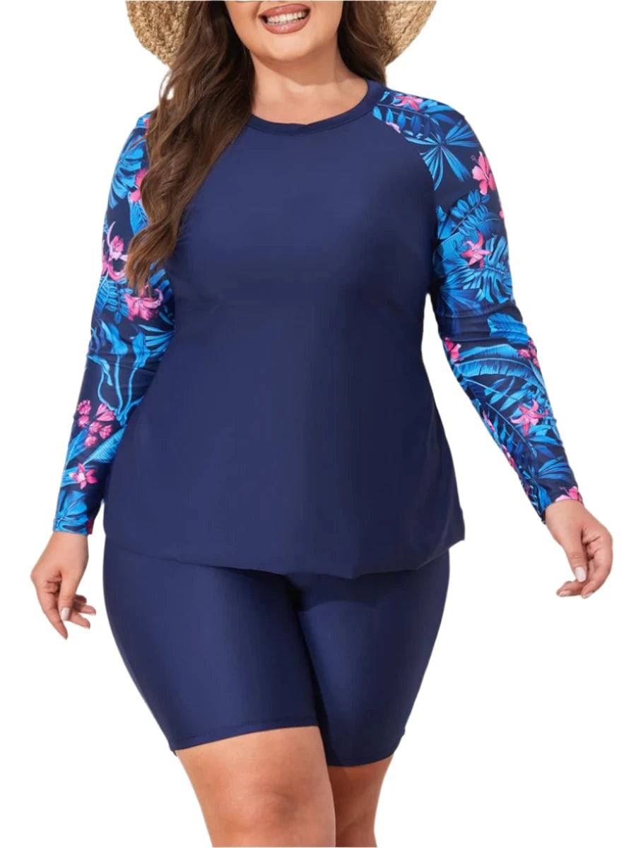 2024 Large Plus Size Long Sleeve Surfing Suit 2 Piece Swimsuit Women Swimwear Female Bathers Bathing Swimming Suit Beachwear