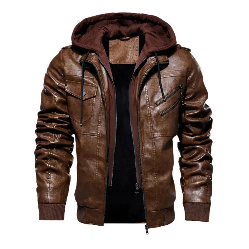 DIMUSI Autumn Winter Men's Leather Jackets Casual Mens Motorcycle PU Jacket Biker Leather Windbreaker Hooded Coats Clothing