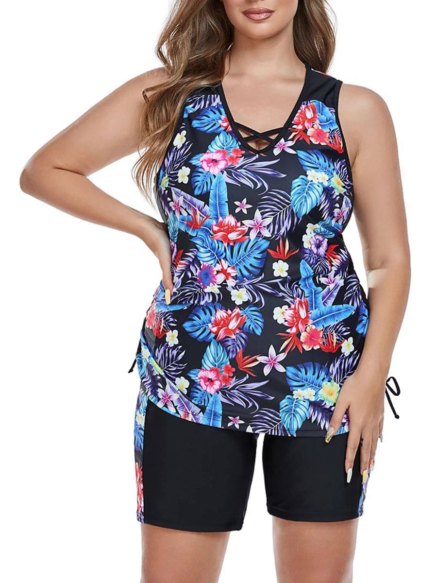 Print Large Plus Size Tankini 2024 Two Pieces Swimsuit Women High Waist Swimwear Female Bathing Swimming Swim Suit Beach Bathers