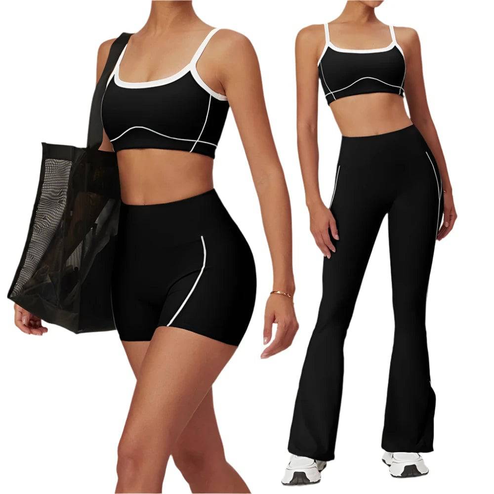 Yoga Set Women Sport Bra Gym Workout Legging High Waist Wide Flare Pant Fitness Sports Shorts Active Wear Suit