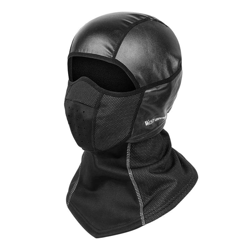 WEST BIKING Cycling Fleece Thermal Windproof Balaclava Warm Winter Waterproof PU Leather Ski Breathable Mask Bicycle Helmet Cap