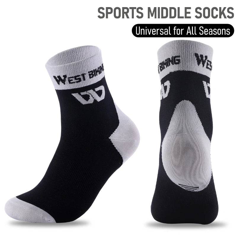 WEST BIKING Cycling Sports Socks High Quality Breathable Compression Football Socks Unisex Non-Slip Middle Running Soccer Socks