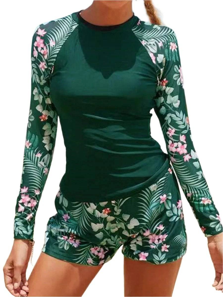 2024 Long Sleeve Surfing Swimsuit Print Swimwear Women Two Pieces Diving Clothes Beachwear Bathing Swimming Swim Suit