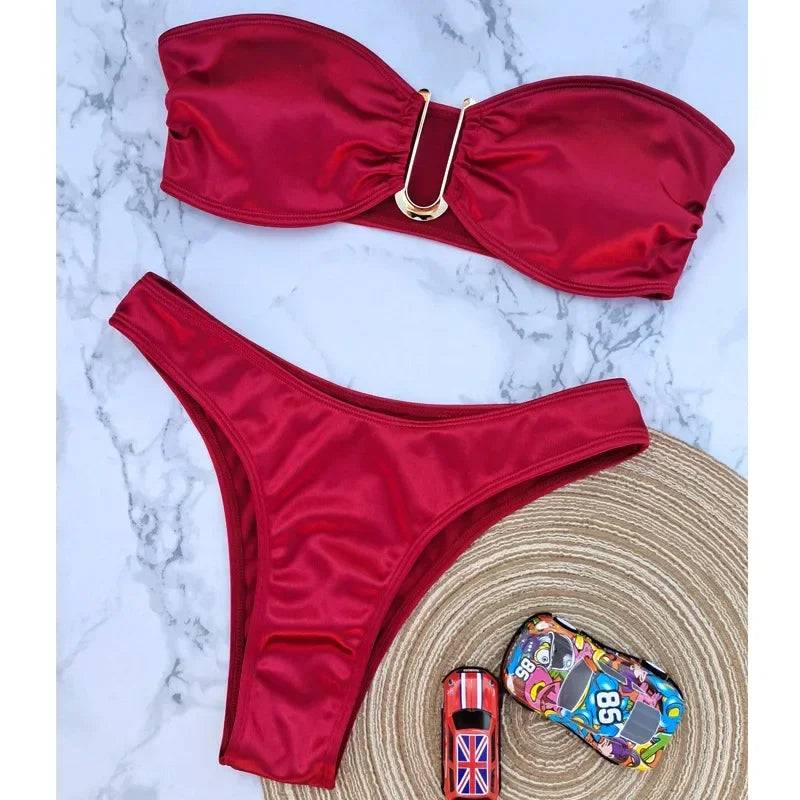 
                  
                    2024 New Bandeau Bikini Set Off Shoulder Two-piece Swimwear Bathing Suit Strapless Women's Swimsuit Biquini
                  
                