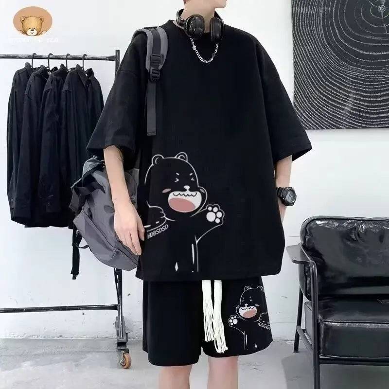 
                  
                    Summer Man Tracksuit Japan Cartoon Streetwear Hip Hop Rock Casual Short Suit Cool Printed waffle T Shirts Shorts 2 Piece Set New
                  
                