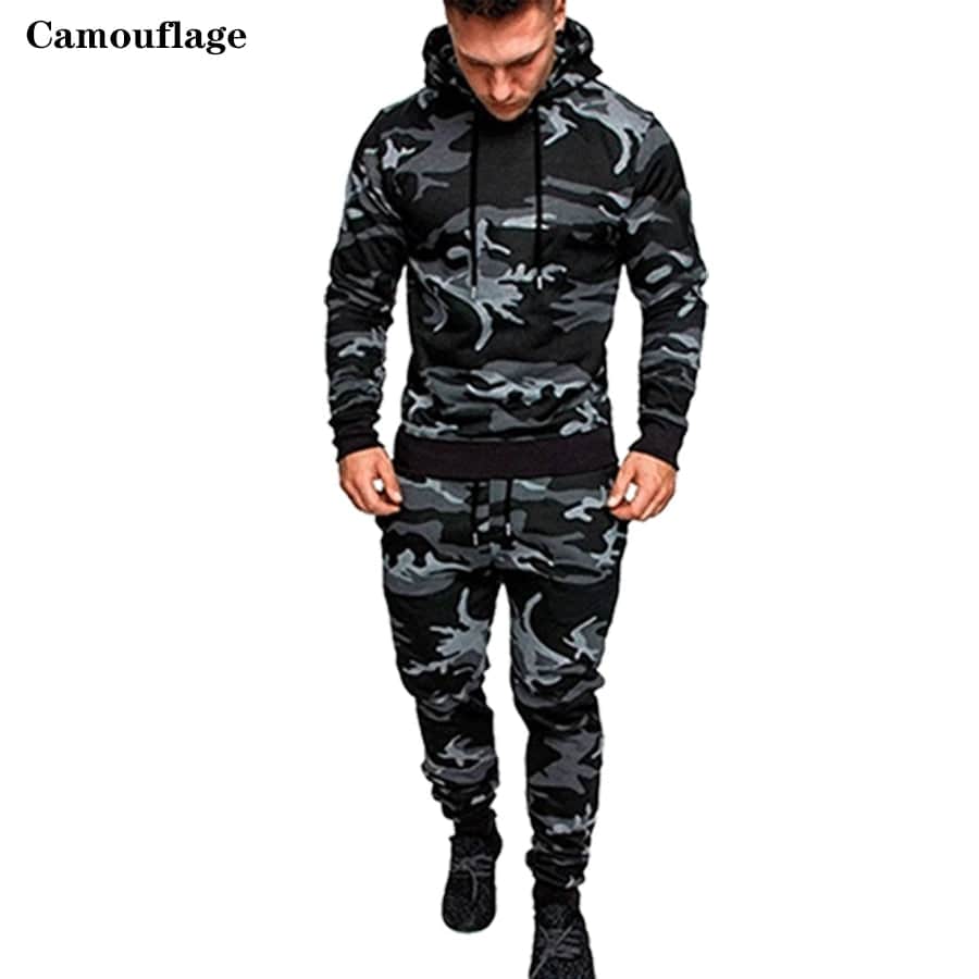 
                  
                    Autumn Men Fitness Tracksuit Sport Set Camo Printed Hoodies Coat + Pants Sportwear Suit Male Outdoor Running Jogging Sets
                  
                