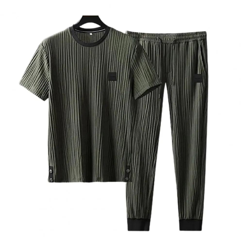 
                  
                    Men Outfit Men's Summer Pleated Tracksuit Set Soft Breathable Shirt Pants Two-piece Casual Sports Suit for Daily Wear High Ice
                  
                