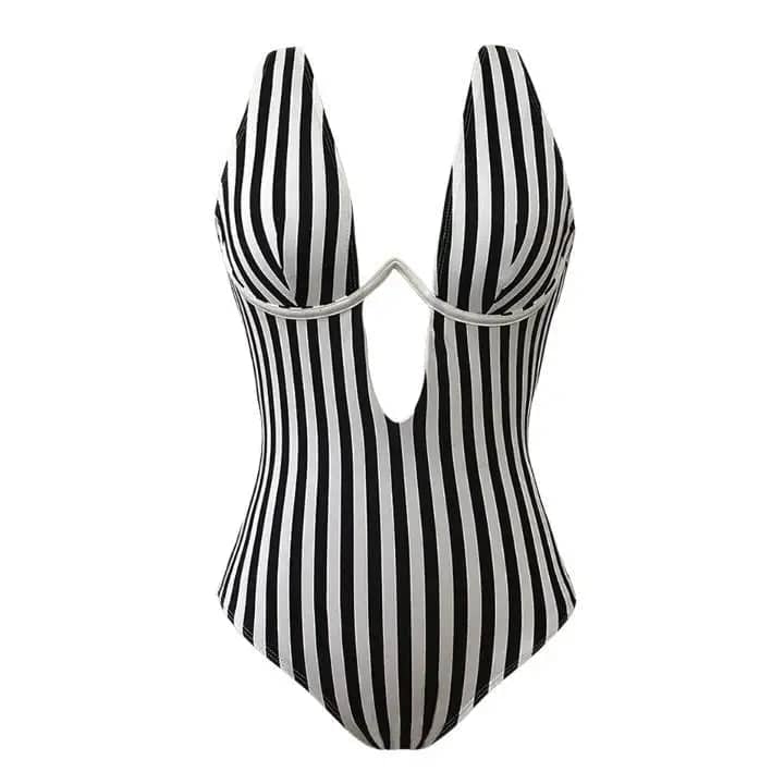 
                  
                    S - XL V shape Wire Striped Women Swimwear One Piece Swimsuit Female V-bar Underwired Bather Bathing Suit Swim
                  
                