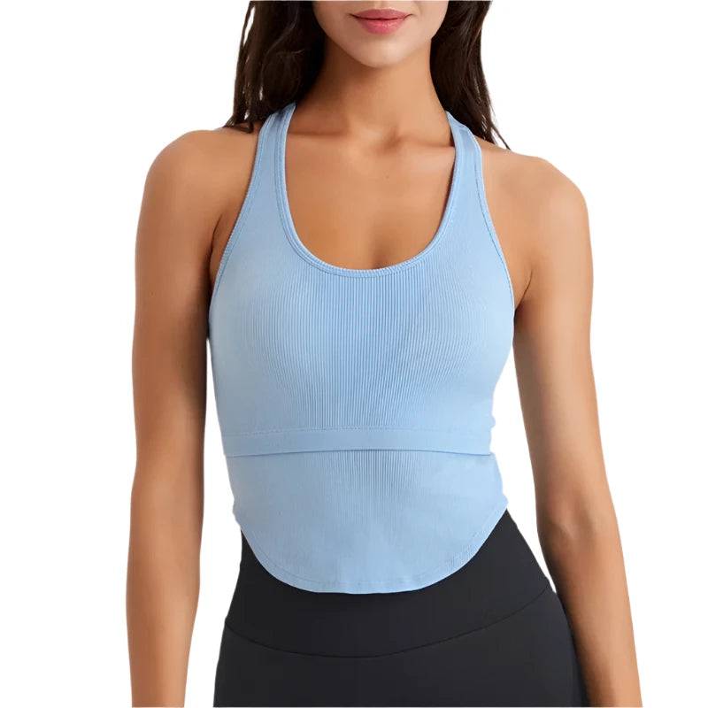 Women Yoga Vest Great Elasticity Gym Sports Crop Tops Fitness Workout Shirts Ribbed Tank Tops