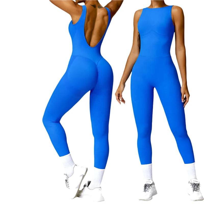 Women Sexy Seamless Tracksuit Gym Bodysuit Ribbed Yoga Jumpsuits One Piece Workout Rompers Sportswear Fitness Set Workout