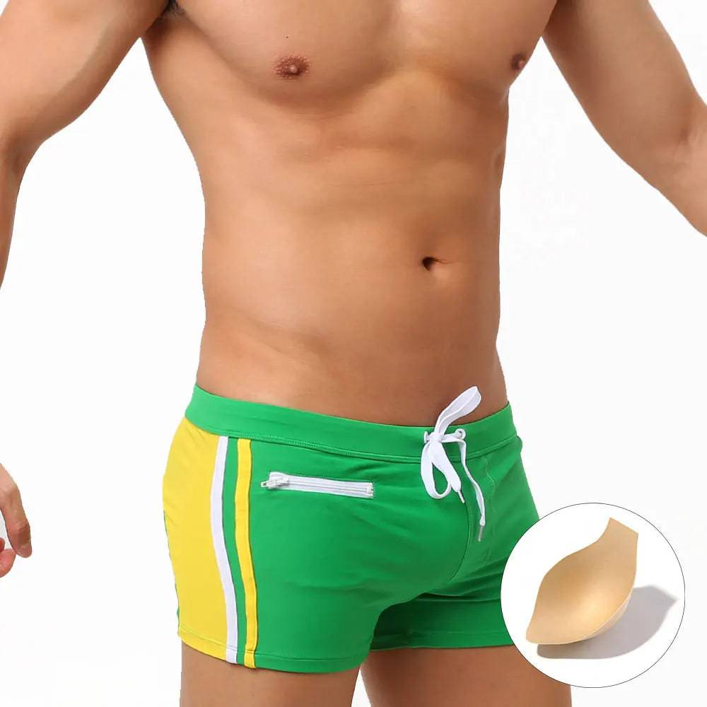 
                  
                    Sexy Swimsuit Beach Quick Drying Trunks Men Swimwear with Zipper Pocket Swimming Boxer Brief Square Leg Bathing Suit Board Short
                  
                