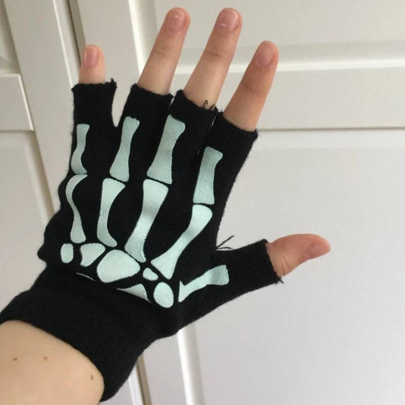 
                  
                    New Punk Gloves Unisex Halloween Skeleton Skull Half Finger Gloves Glow In The Dark Fingerless Stretch Knitted Winter Mittens
                  
                