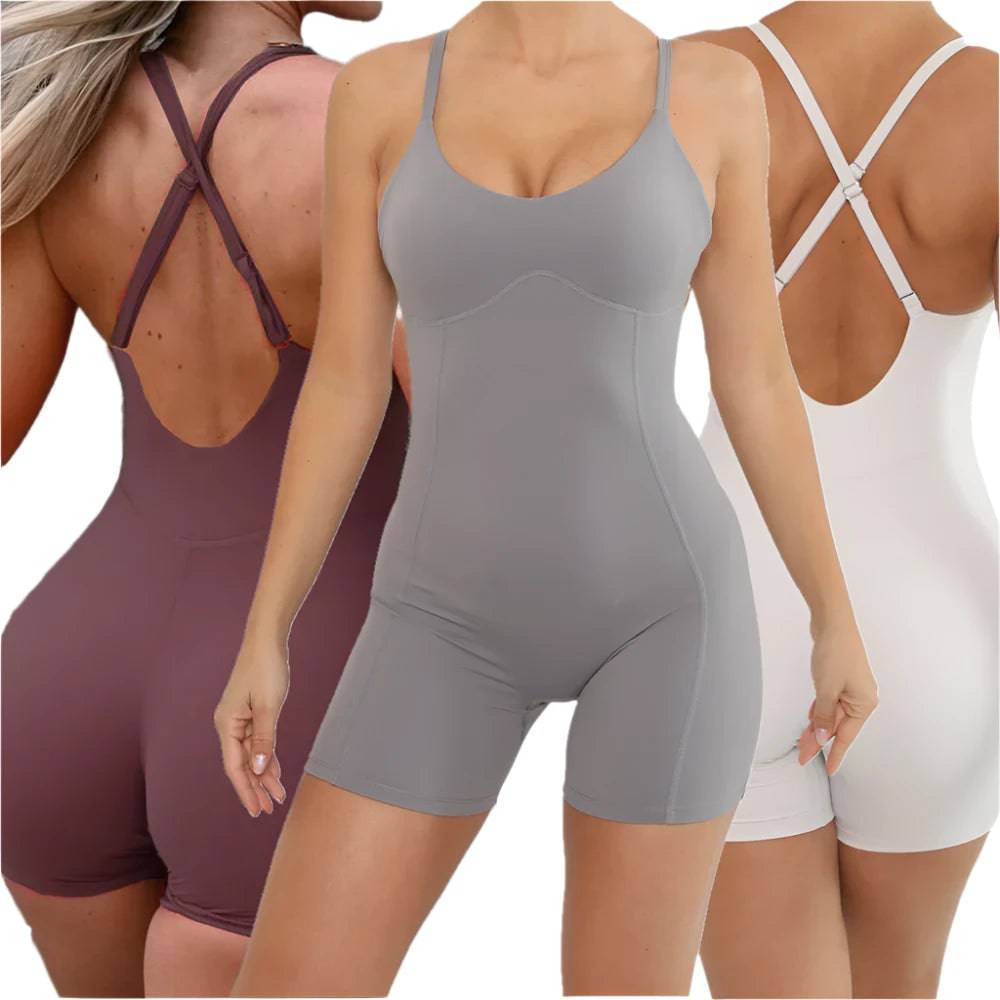 2024 Nylon Pad Strappy Yoga Set High Waist Workout Squat Proof Fitness Shorts Sport One Piece Jumpsuit Gym Active Suits