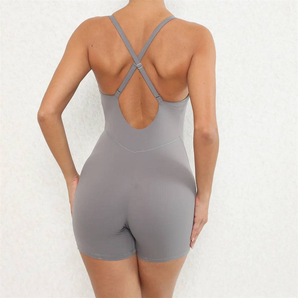 
                  
                    2024 Nylon Pad Strappy Yoga Set High Waist Workout Squat Proof Fitness Shorts Sport One Piece Jumpsuit Gym Active Suits
                  
                