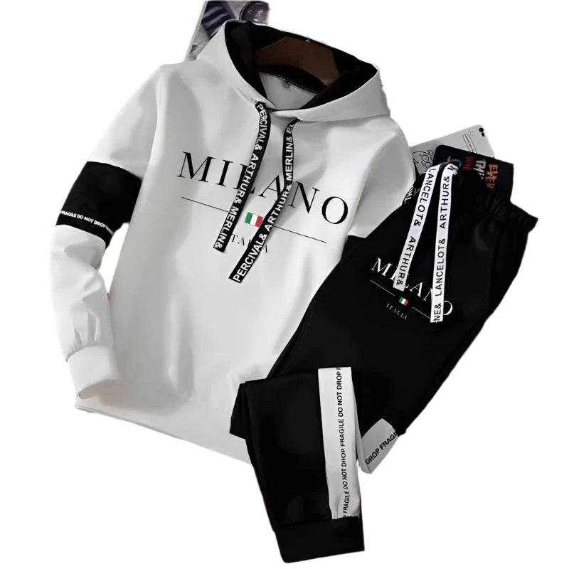 Men Milano Letters Print Sweatshirt Set Hoodies Sweatpants Tracksuit Design Outfits Jogger Suit Male Pullover Luxury Streetwear