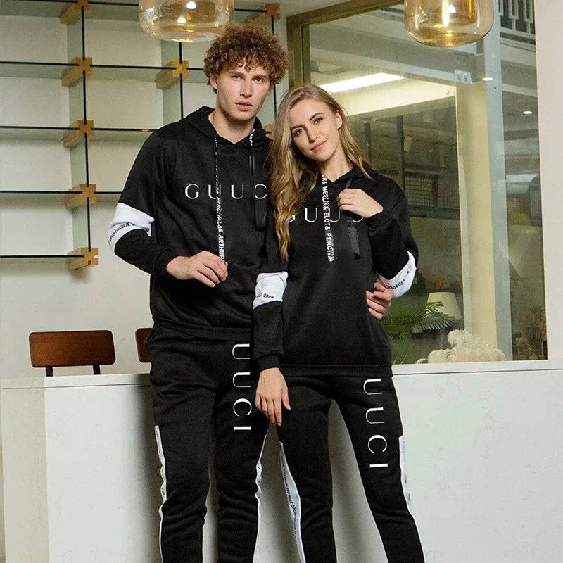 
                  
                    Mens Tracksuit High Quality Fashion Hooded Sweatshirt Sweatpants Casual Trend Print Pullover Classic Black White Jogging Clothes
                  
                