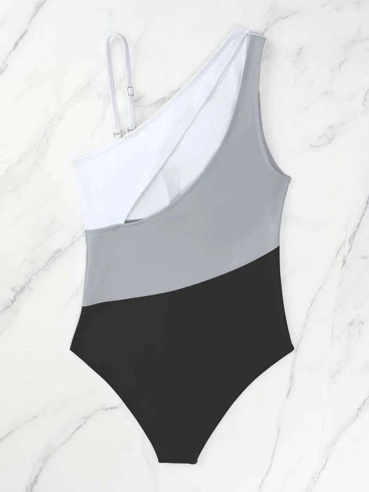 
                  
                    2024 Colorblock Cut Out One Shoulder Swimsuit One Piece Swimwear Women Sexy Bather Bathing Swimming Swim Suit Female Beachwear
                  
                