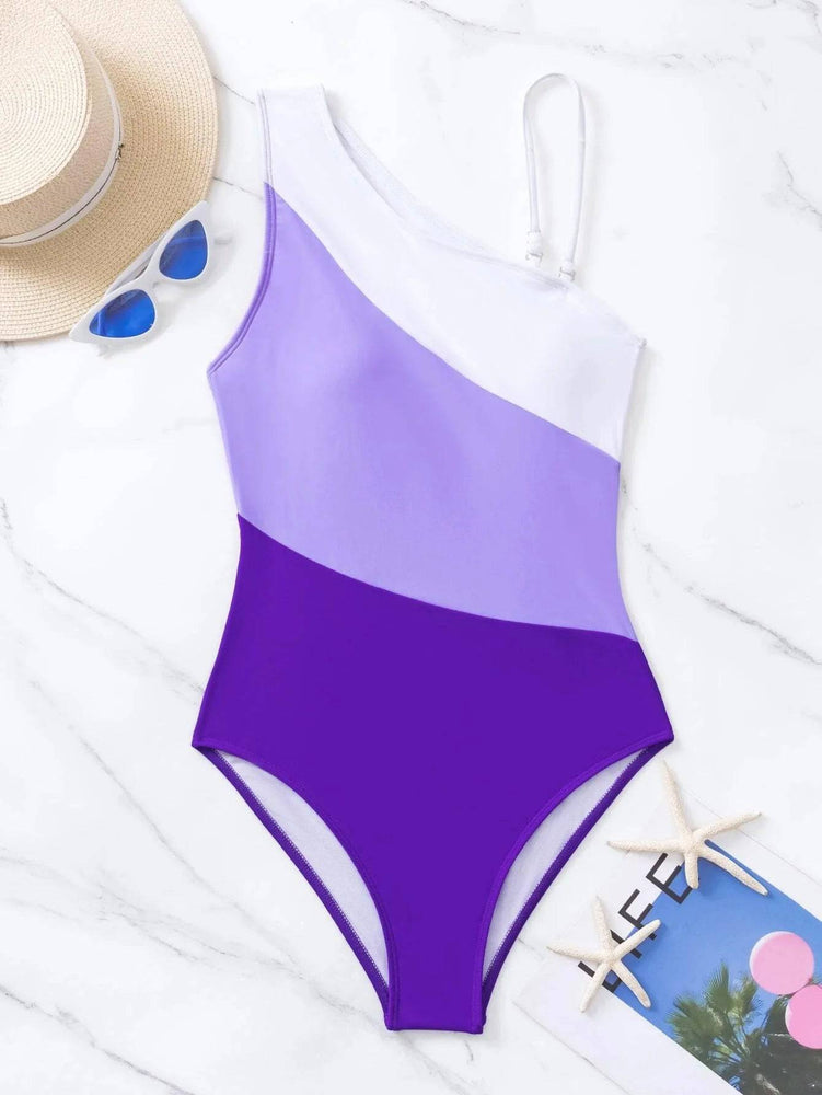 
                  
                    2024 Colorblock Cut Out One Shoulder Swimsuit One Piece Swimwear Women Sexy Bather Bathing Swimming Swim Suit Female Beachwear
                  
                