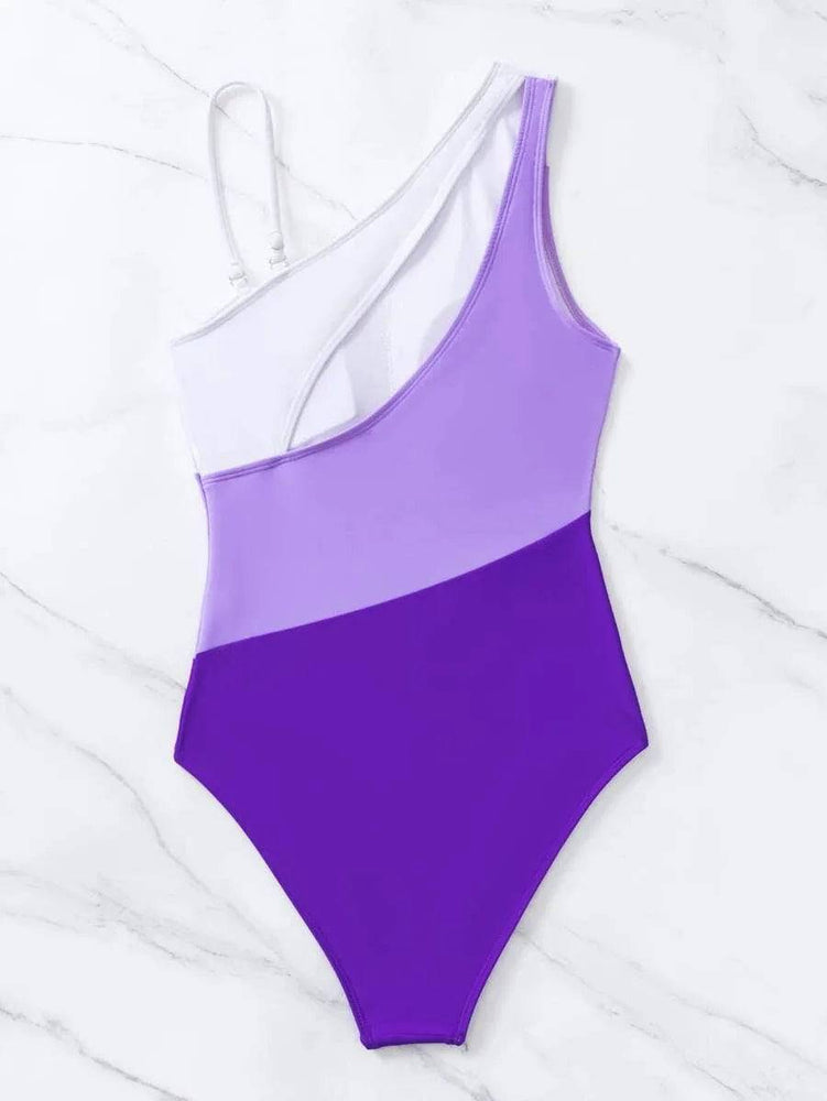 
                  
                    2024 Colorblock Cut Out One Shoulder Swimsuit One Piece Swimwear Women Sexy Bather Bathing Swimming Swim Suit Female Beachwear
                  
                