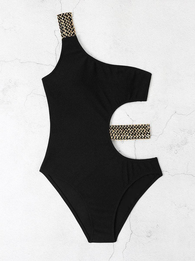 
                  
                    2024 Metal Chain Shoulder Swimsuit Women One Piece Hollow Out Swimwear Female Bodysuit Bathing Swimming Suit Bathers Beachwear
                  
                