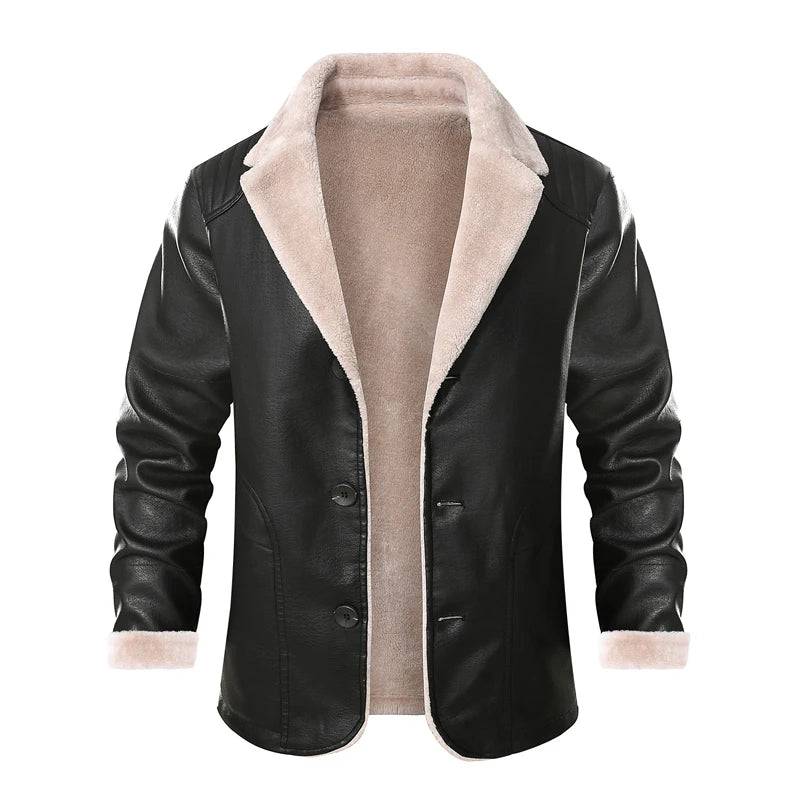 Autumn Winter Men's Leather Jacket Fashion Man Mid-Long Motorcycle Jacket Casual Fleece Warm Leather Coats Brand Clothing