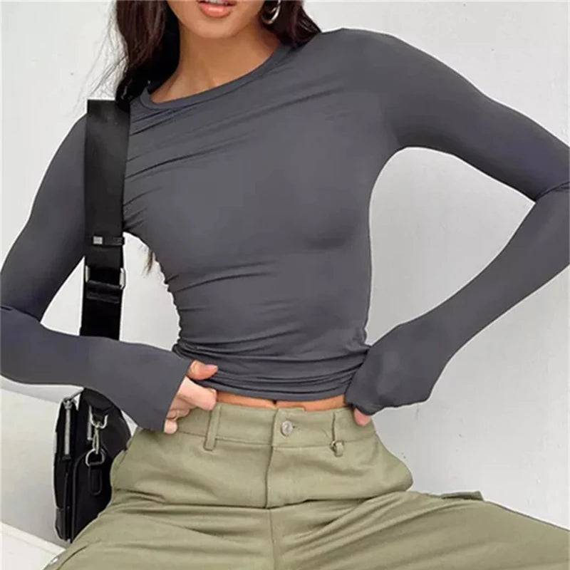 
                  
                    Casual Long Sleeve T Shirt Women Spring O Neck Solid Slim Fit Pullovers T-shirts Female Pullover Basic Tee Y2k Clothes Crop Tops
                  
                