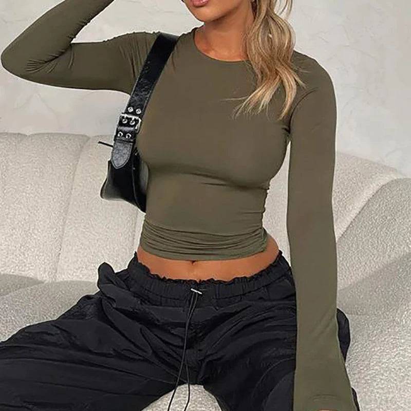 
                  
                    Casual Long Sleeve T Shirt Women Spring O Neck Solid Slim Fit Pullovers T-shirts Female Pullover Basic Tee Y2k Clothes Crop Tops
                  
                