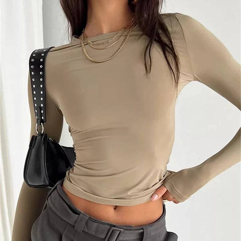 
                  
                    Casual Long Sleeve T Shirt Women Spring O Neck Solid Slim Fit Pullovers T-shirts Female Pullover Basic Tee Y2k Clothes Crop Tops
                  
                