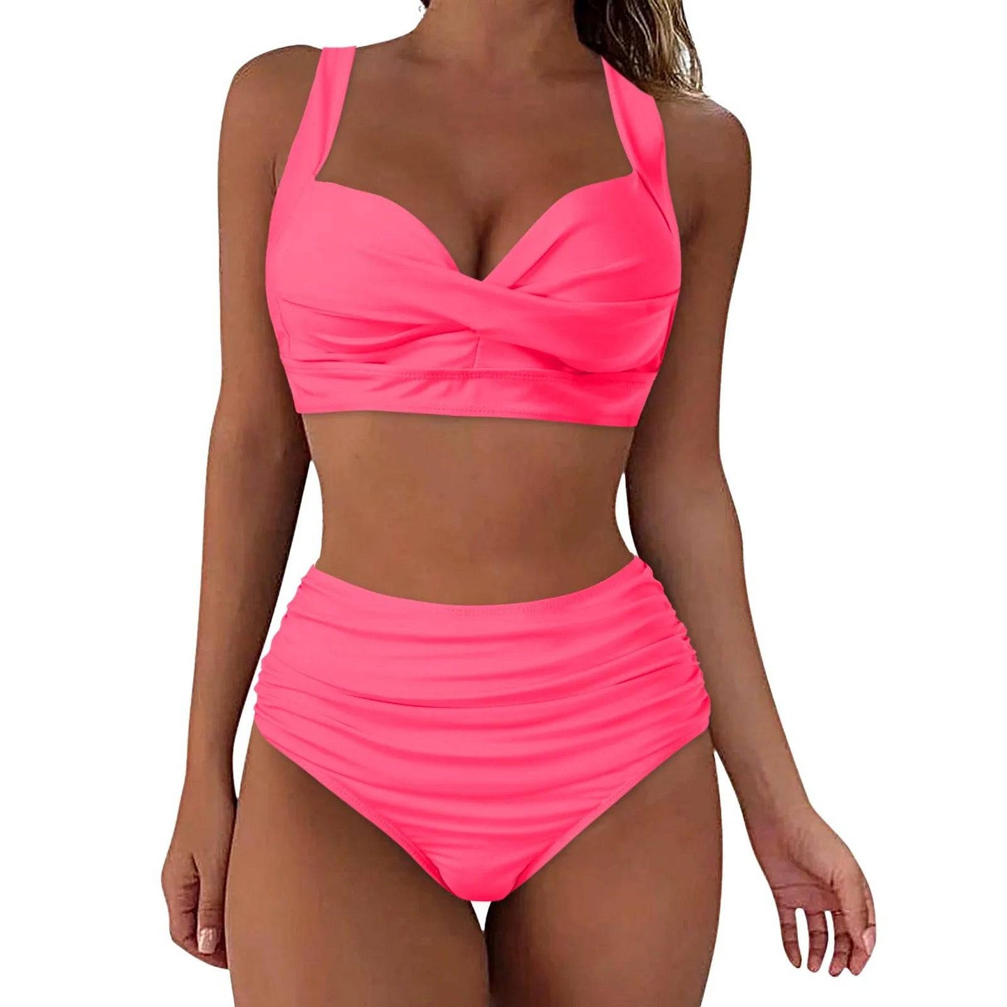 
                  
                    Women High Waisted Bikini Sexy Two Piece Push Up Swimsuits Classic Solid Color Wrinkled Lace Up Swimwear Maillot De Bain Femme
                  
                