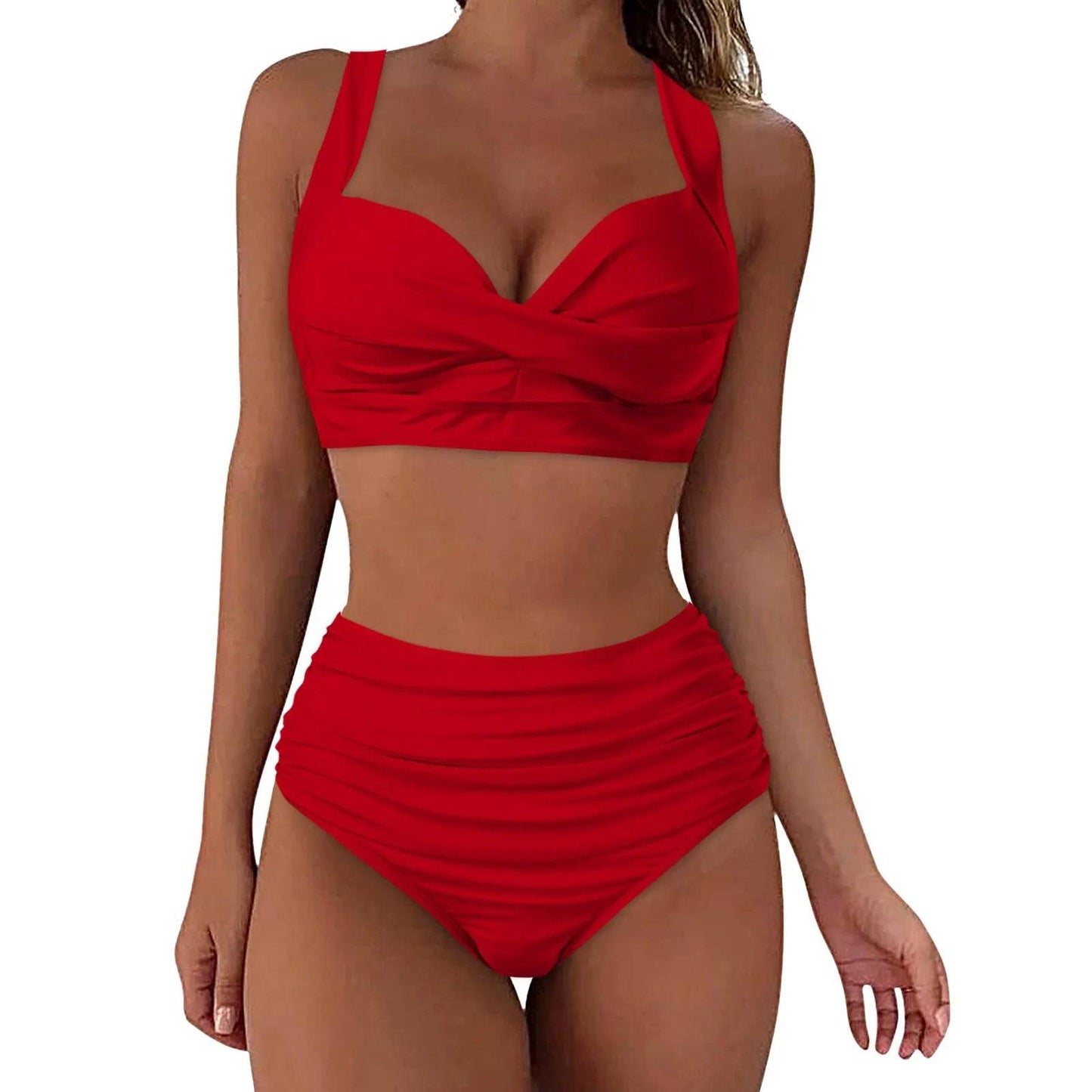 
                  
                    Women High Waisted Bikini Sexy Two Piece Push Up Swimsuits Classic Solid Color Wrinkled Lace Up Swimwear Maillot De Bain Femme
                  
                